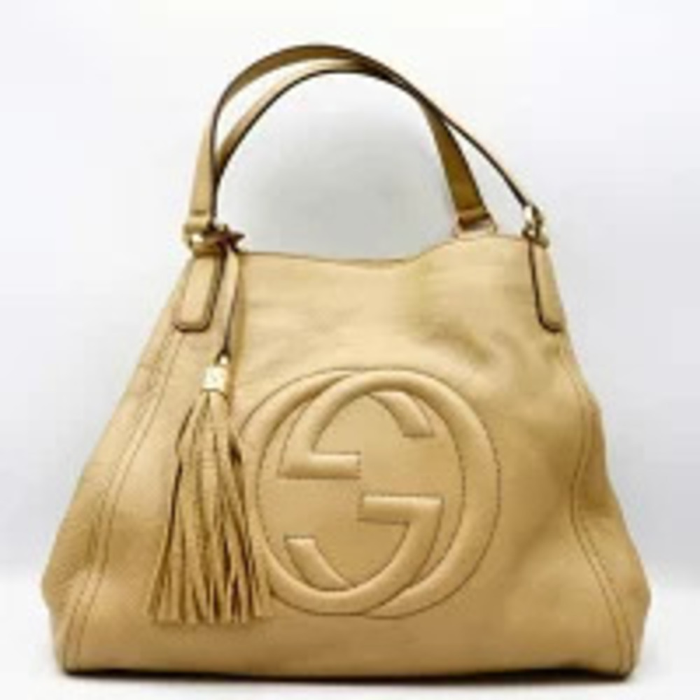 Gucci SOHO Handbag Tote Bag Leather Beige k